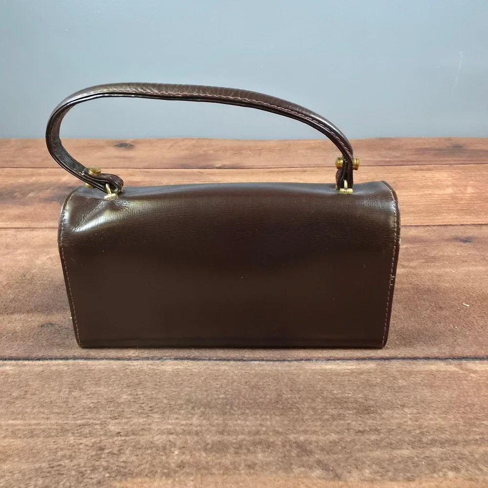 Gimbels Brothers Top Handle Bag Womens Small Brown Good Vintage French Leather